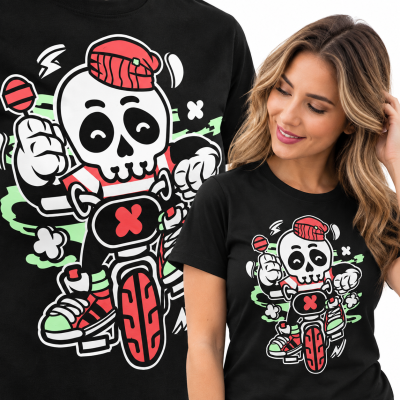 KOSZULKA DAMSKA  ANIMOWANA SKULL BIKE